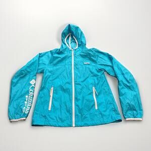 Columbia PFG Womens Turquoise Full Zip Hooded Windbreaker Fishing Jacket Size XS